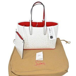 NWT 100% Authentic CHRISTIAN LOUBOUTIN Cabata white Leopard Print Leather Tote